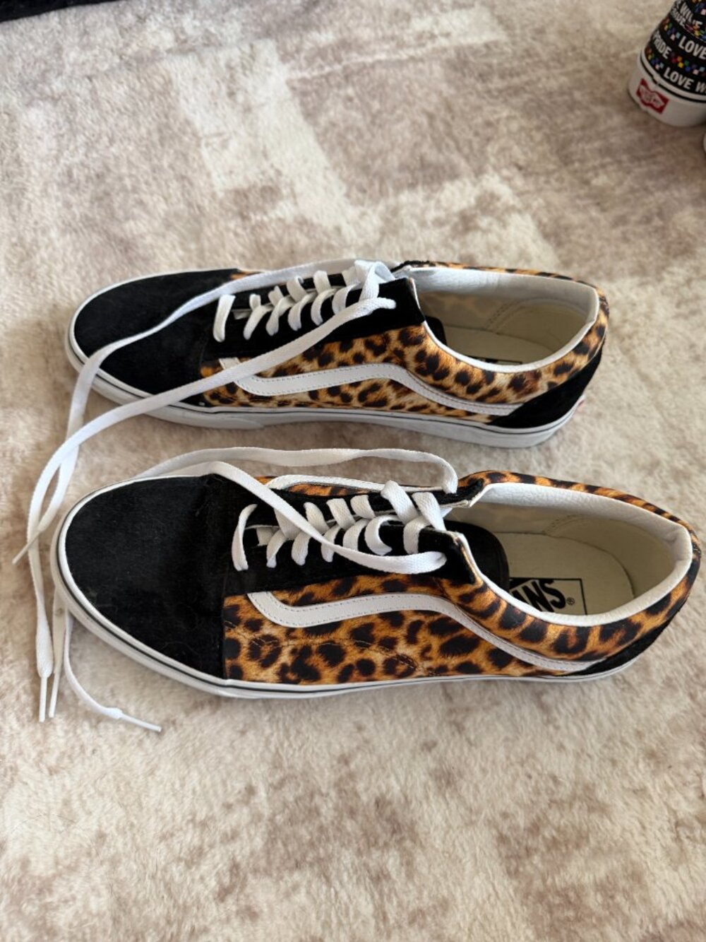 Vans Old Skool Leopard Print & Black Suede Sneakers Men’s Size 12 - Picture 2 of 5